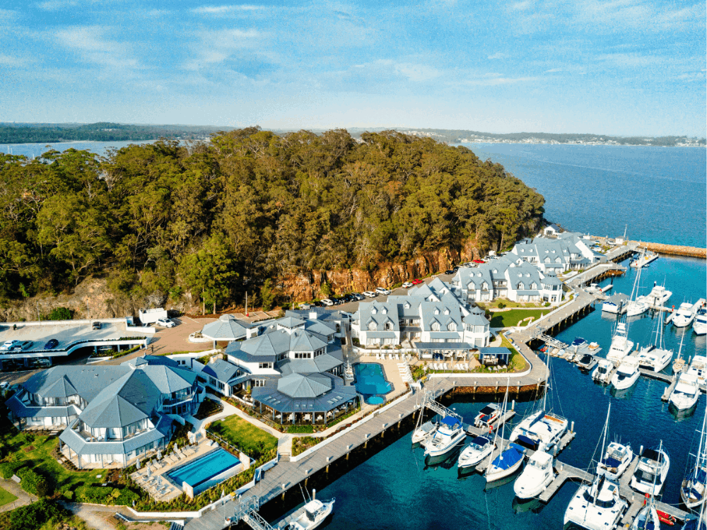 Aerial view of Port Stephens serviced by shower leak specialist